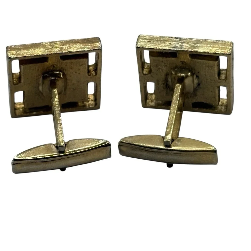Vintage Cufflinks Roman Trojan Greek‎ Soldier Gold Tone Black Center Open Frame